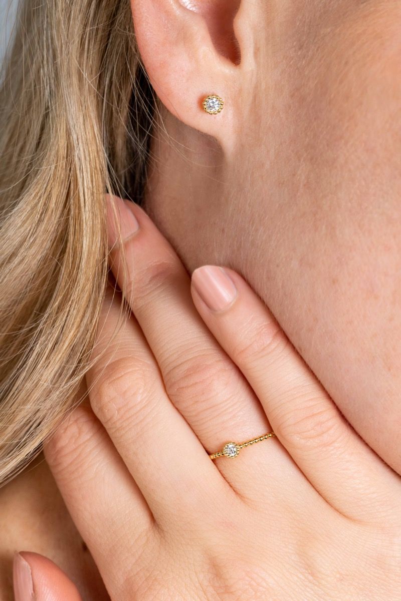 ZINZI Gold 14 krt gouden ring met bolletjes scheen en bezet met een ronde witte zirkonia in bolletjes zetting van 3,5mm ZGR308 - PansiteNederland.nl