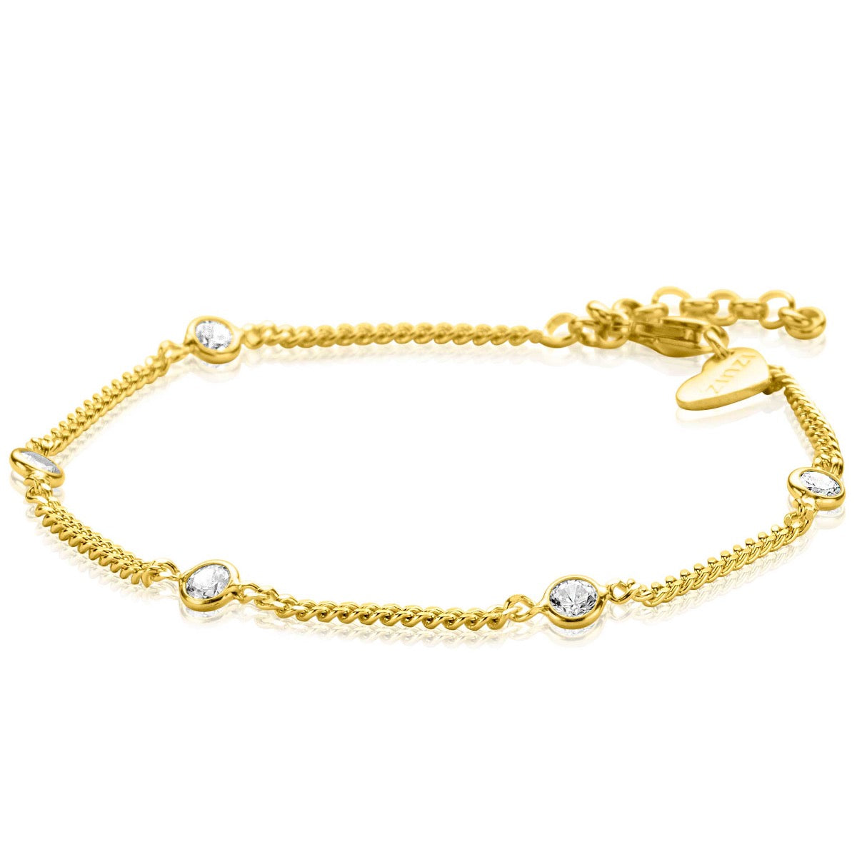 ZINZI zilveren armband extra 14K geel verguld gourmette schakel met witte ronde zirconia's - ZIA2263G