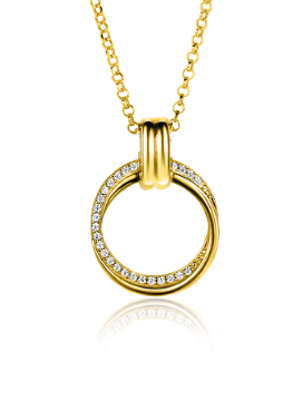 Zinzi zilveren geelverguld collier met ronde hanger bezet met zirkonia 45 cm ZIC2266Y - PansiteNederland.nl