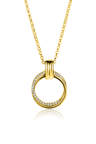 Zinzi zilveren geelverguld collier met ronde hanger bezet met zirkonia 45 cm ZIC2266Y - PansiteNederland.nl