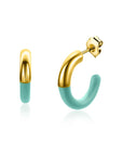 Zinzi gold plated zilveren trendy oorsieraden 16mm half emaille turquoise ZIO2315T - PansiteNederland.nl