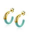 Zinzi gold plated zilveren trendy oorsieraden 16mm half emaille turquoise ZIO2315T - PansiteNederland.nl