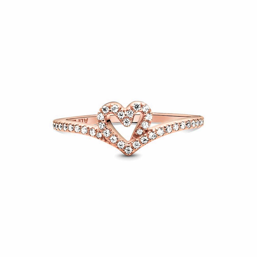 Pandora Heart and wishbone Pandora Rose ring met zirkonia 189302C01
