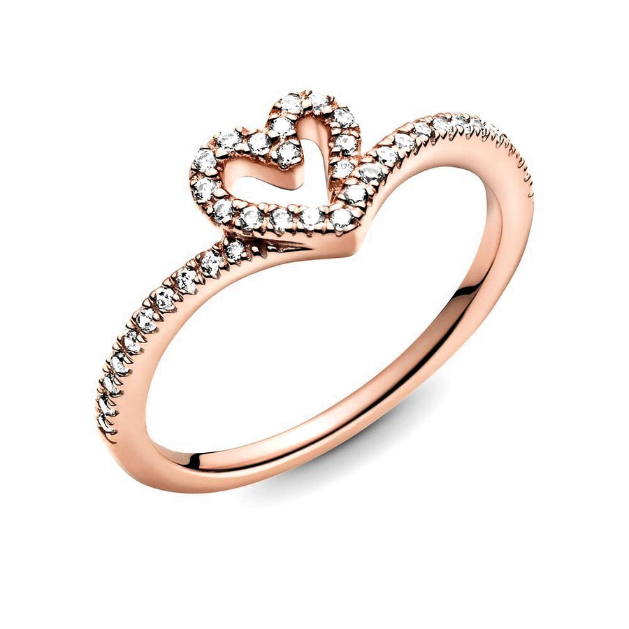 Pandora Heart and wishbone Pandora Rose ring met zirkonia 189302C01