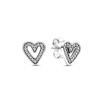 PANDORA Sprankelende Vrije Hand Hart Ringvormige Oorstekers 298685C01