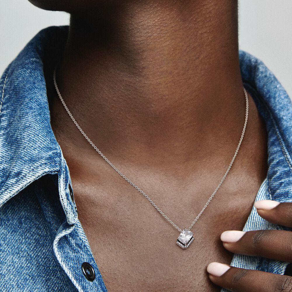 Pandora Rectangular Sparkling Halo ketting 392388C01, exclusief en kwalitatief hoogwaardig. Ontdek nu!