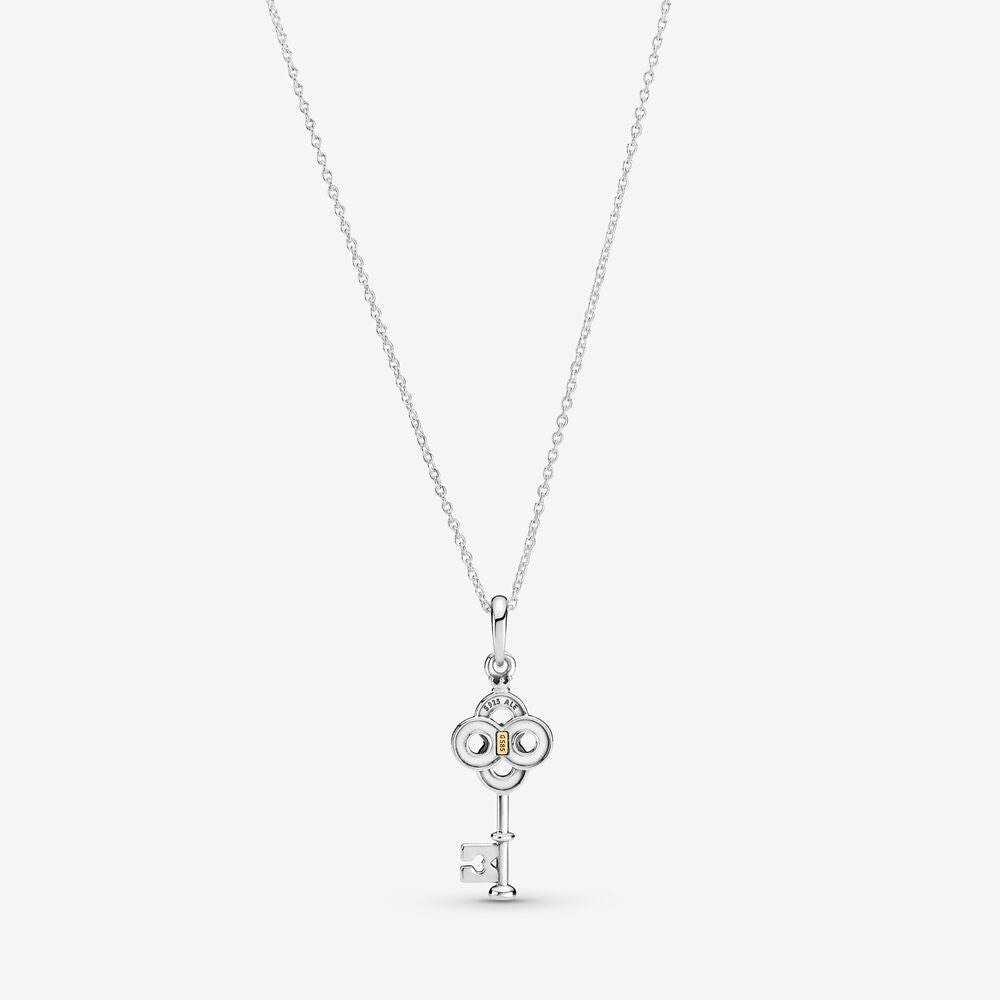 Pandora Two-tone Key &amp; Flower ketting 399339C01, exclusief en kwalitatief hoogwaardig. Ontdek nu!
