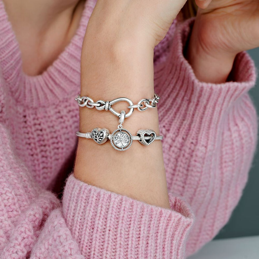 PANDORA Moments Stamboom Snake Chain Armband met Hartsluiting 598827C01