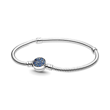 Snake chain sterling silver bracelet with disc clasp with stellar blue crystal 599288C01