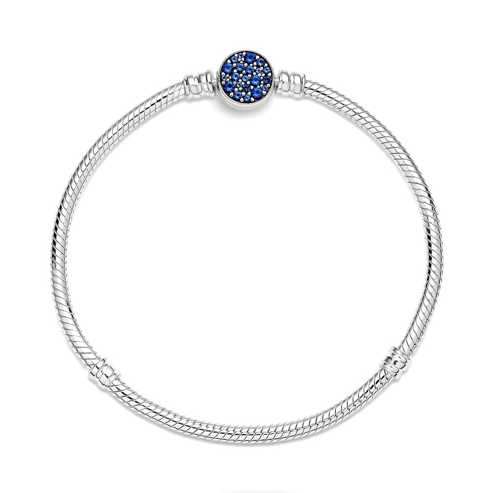 Snake chain sterling silver bracelet with disc clasp with stellar blue crystal 599288C01, exclusief en kwalitatief hoogwaardig. Ontdek nu!