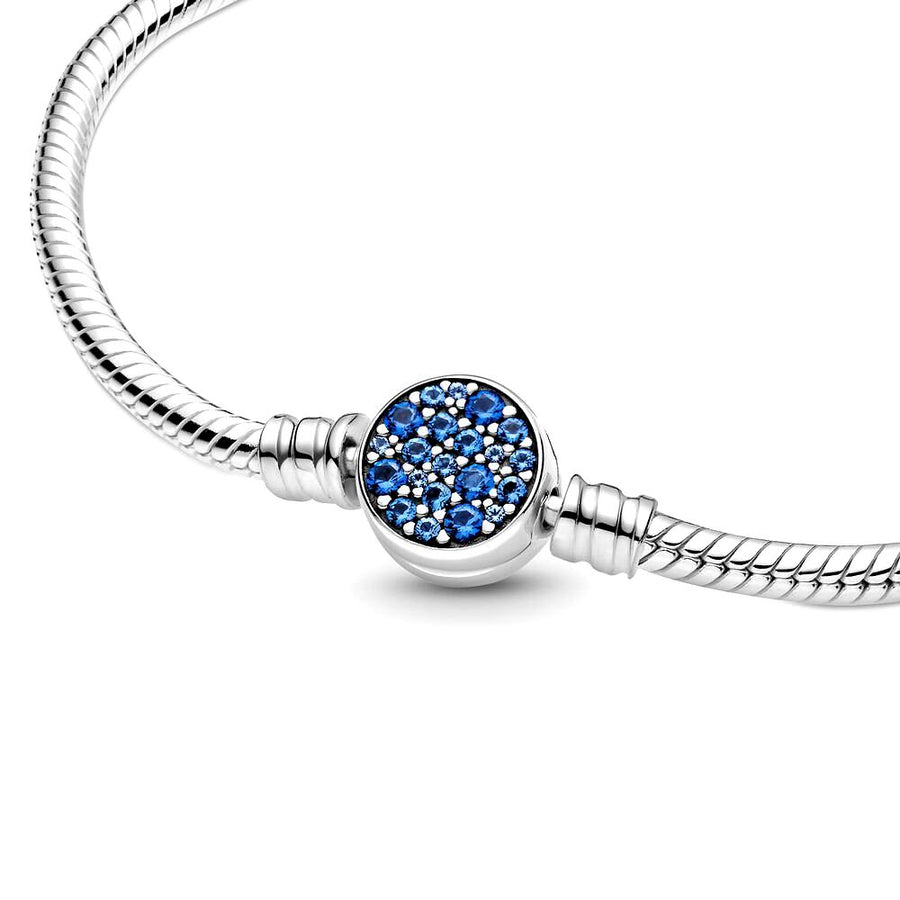 Snake chain sterling silver bracelet with disc clasp with stellar blue crystal 599288C01