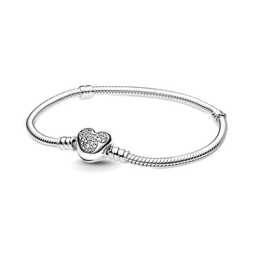 Disney snake chain sterling silver bracelet with Mickey clasp with clear cubic zirconia 599299C01