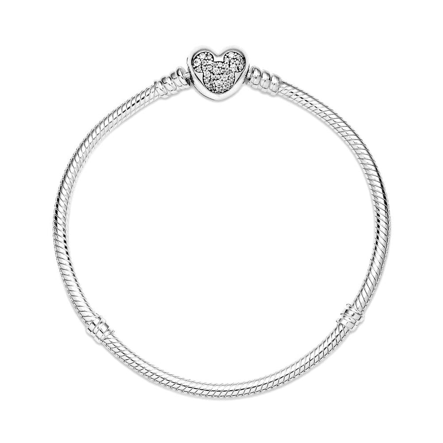 Disney snake chain sterling silver bracelet with Mickey clasp with clear cubic zirconia 599299C01