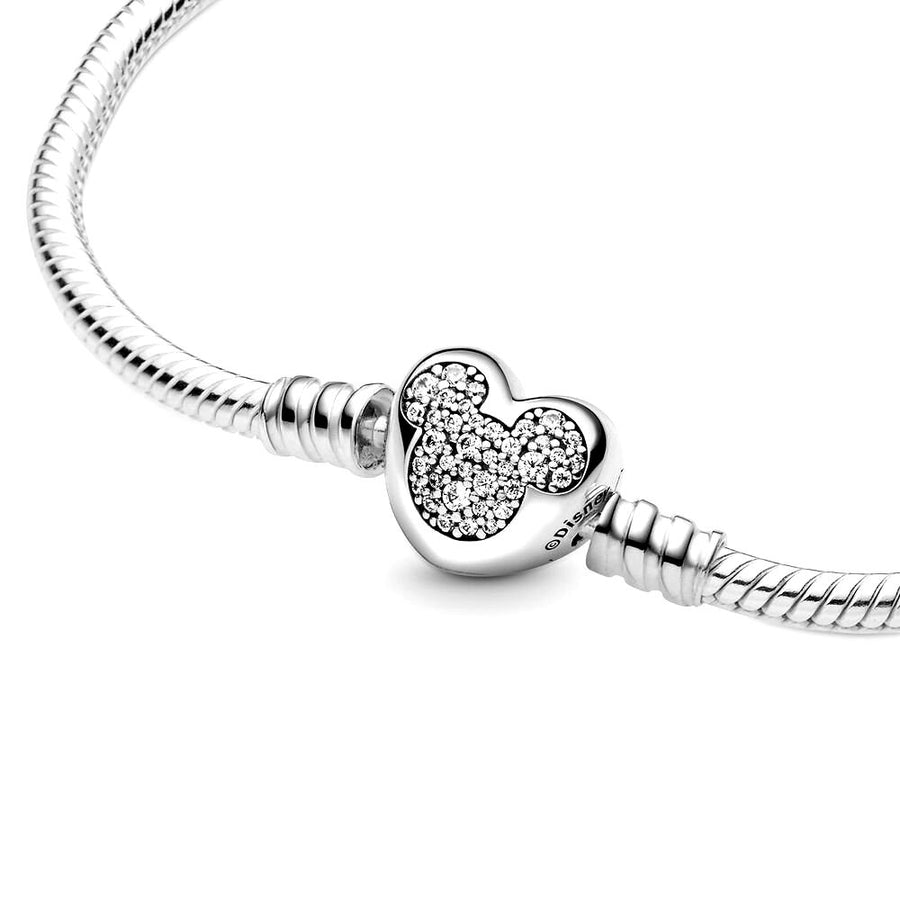 Disney snake chain sterling silver bracelet with Mickey clasp with clear cubic zirconia 599299C01