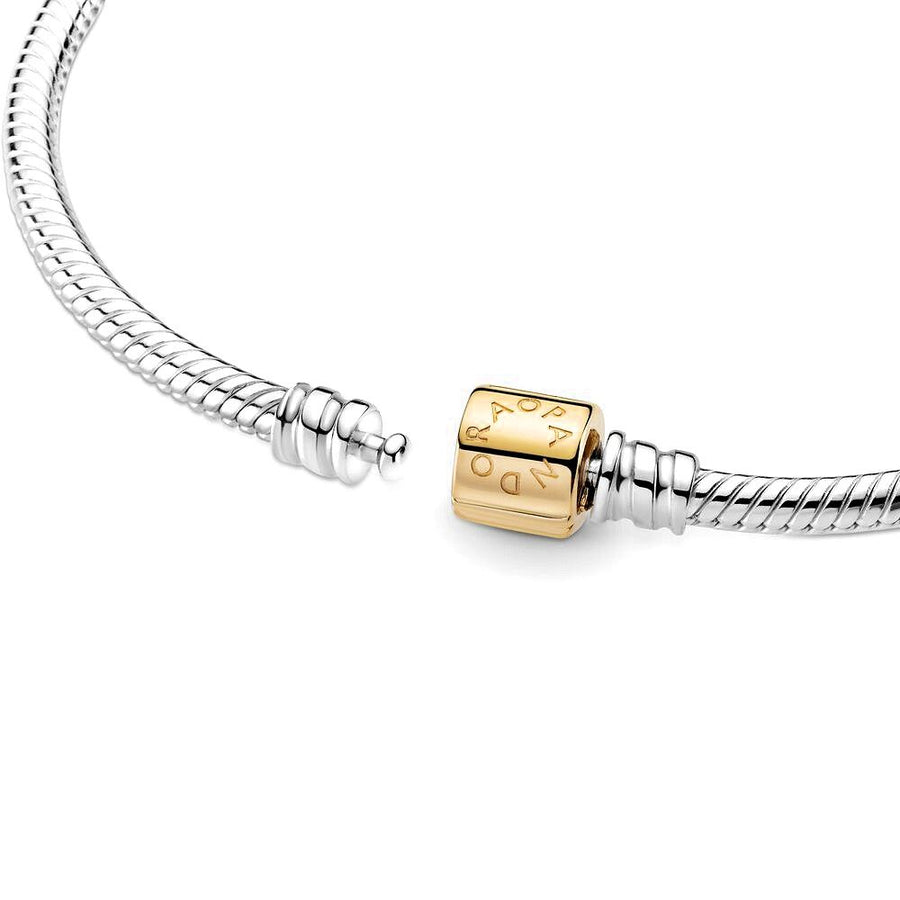 Pandora Moments Two-tone Barrel Clasp Snake Chain Bracelet 599347C00, exclusief en kwalitatief hoogwaardig. Ontdek nu!