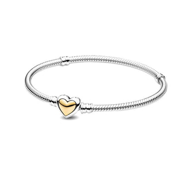 PANDORA Domed Golden Heart Clasp Snake Chain Bracelet 599380C00