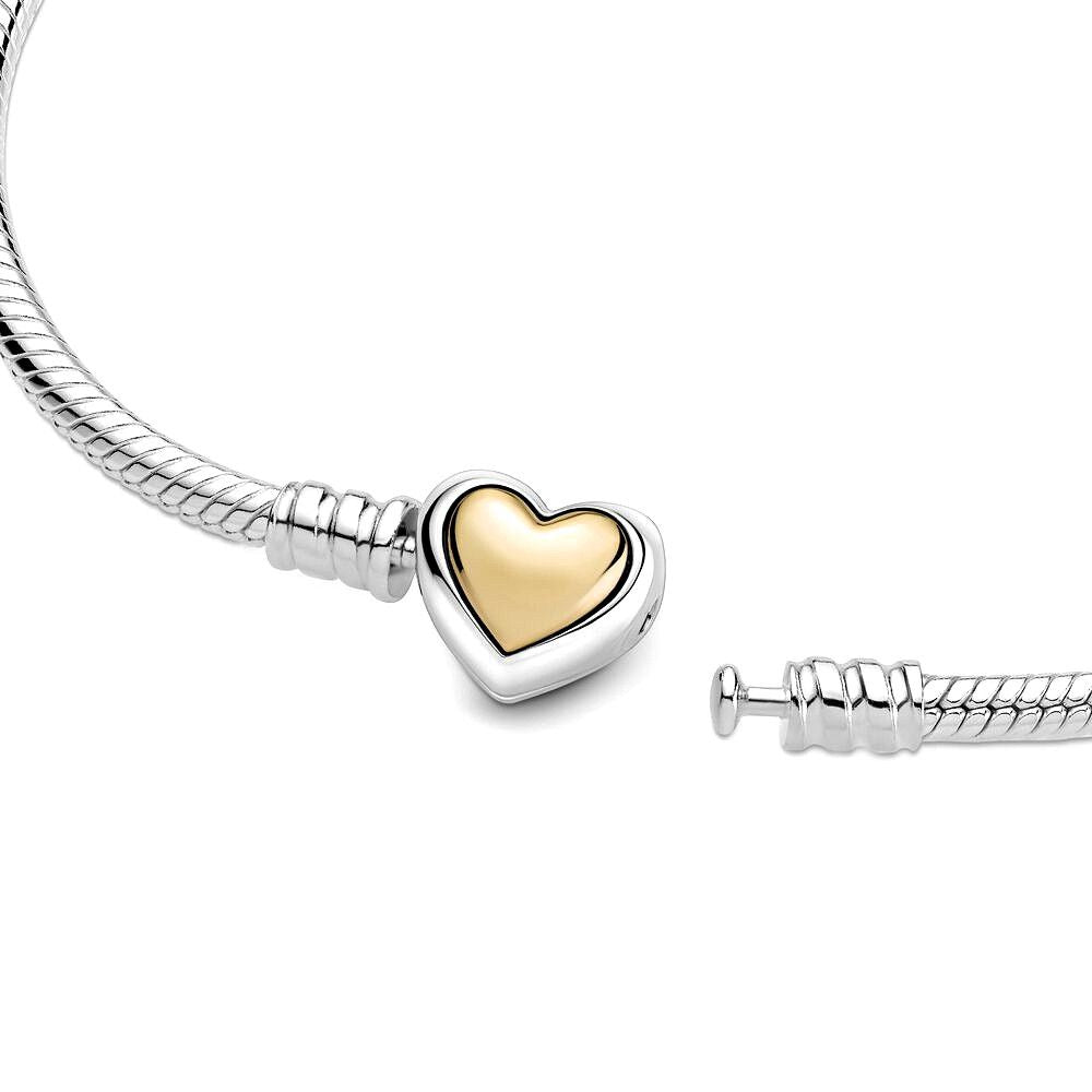 Pandora Domed Golden Heart Clasp Snake Chain Bracelet 599380C00, exclusief en kwalitatief hoogwaardig. Ontdek nu!