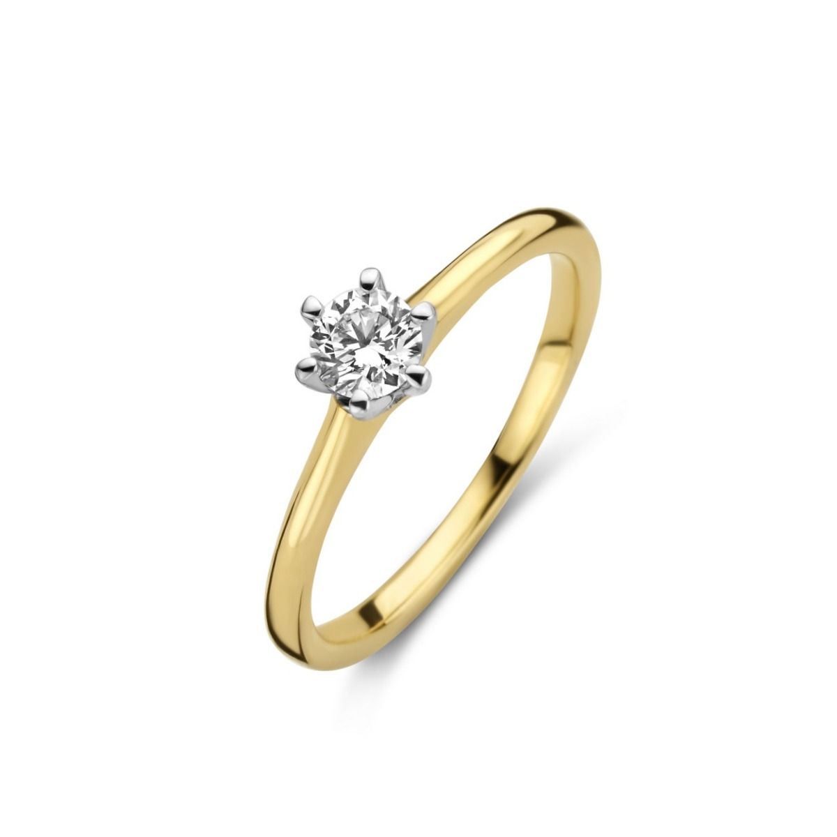 Bicolor gouden 14K solitair ring met 1 x 0.17 crt. Diamant G-VSI 707291007, exclusief en kwalitatief hoogwaardig. Ontdek nu!