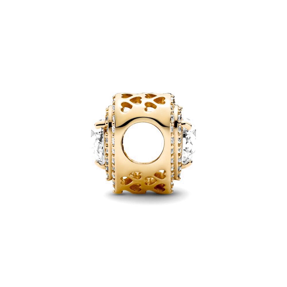 Pandora bedel 14k Goud Sparkling Levelled Hearts Charm 759517C01, exclusief en kwalitatief hoogwaardig. Ontdek nu!
