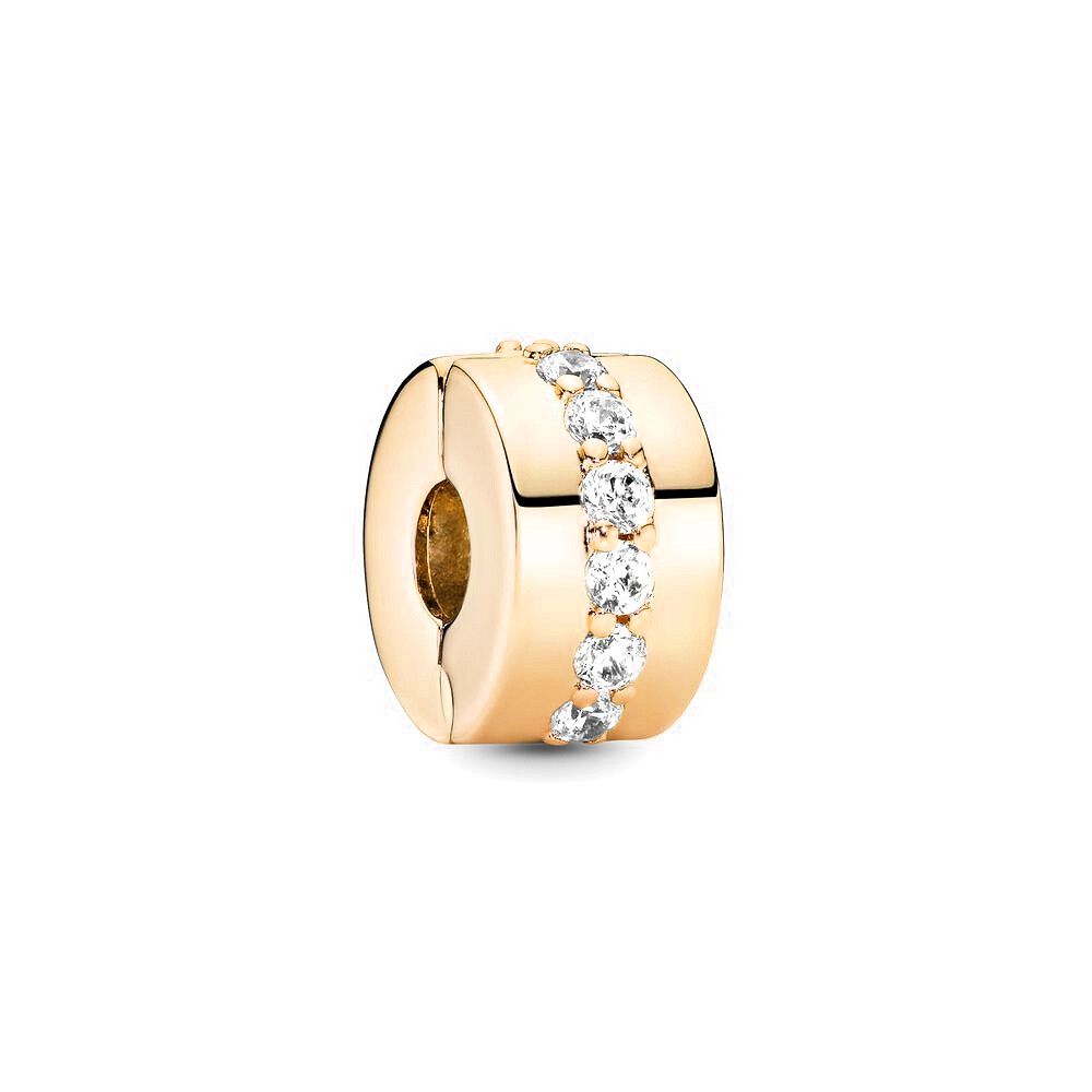 Pandora bedel 14k Goud Clear Sparkling Row Clip Bedel 759518C01, exclusief en kwalitatief hoogwaardig. Ontdek nu!