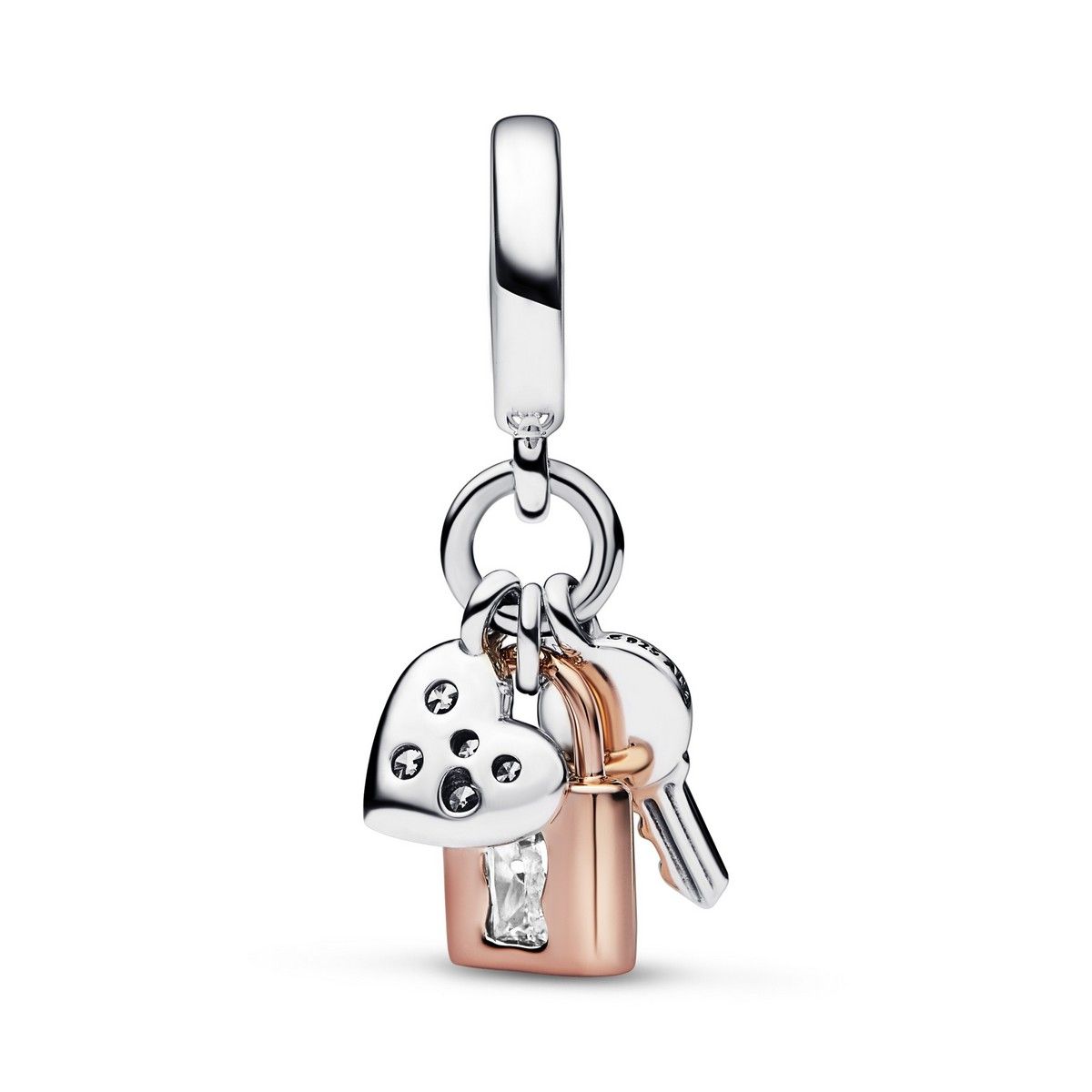 Pandora Two-tone Key, Padlock &amp; Heart Triple Dangle Charm 782506C01, exclusief en kwalitatief hoogwaardig. Ontdek nu!