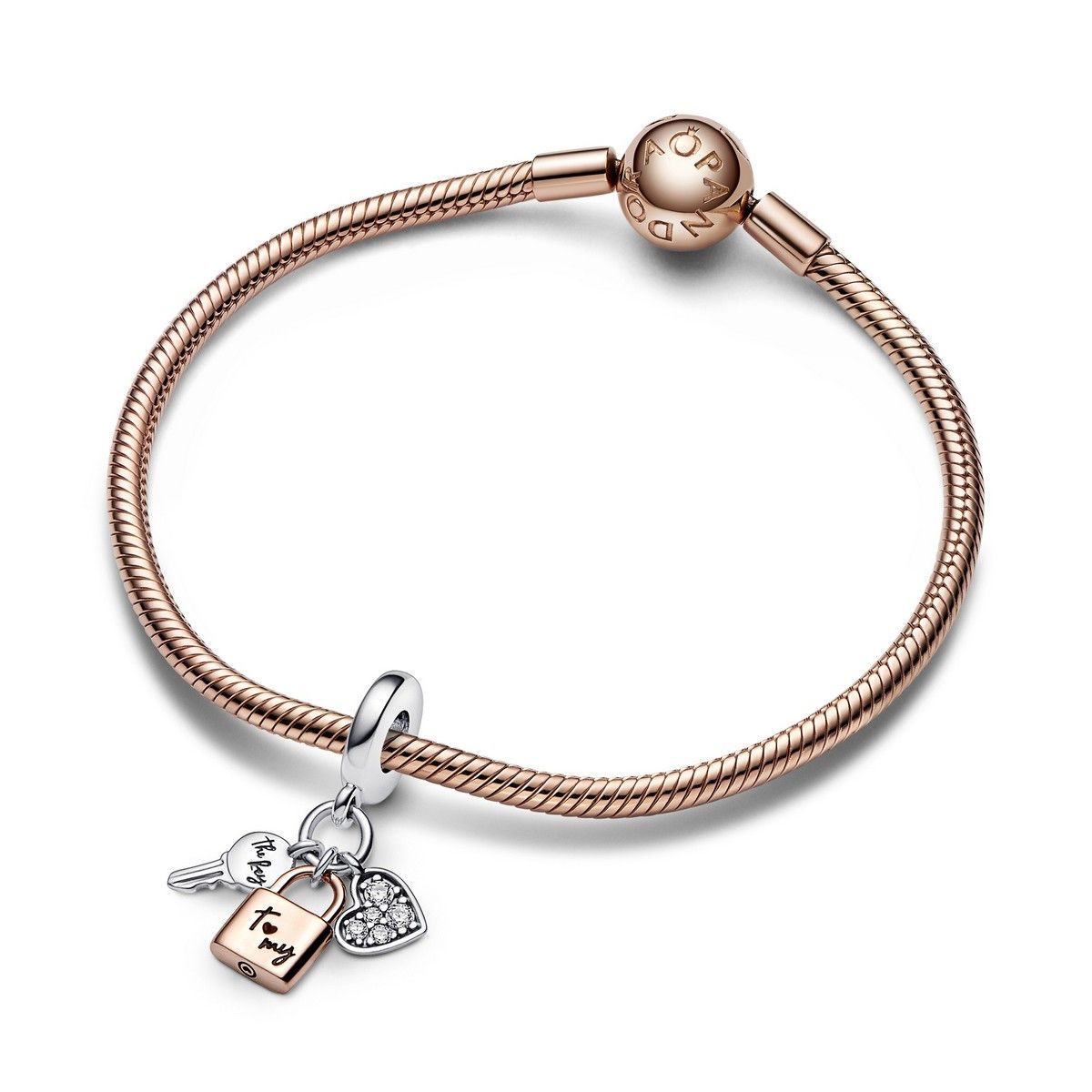 Pandora Two-tone Key, Padlock & Heart Triple Dangle Charm 782506C01, exclusief en kwalitatief hoogwaardig. Ontdek nu!