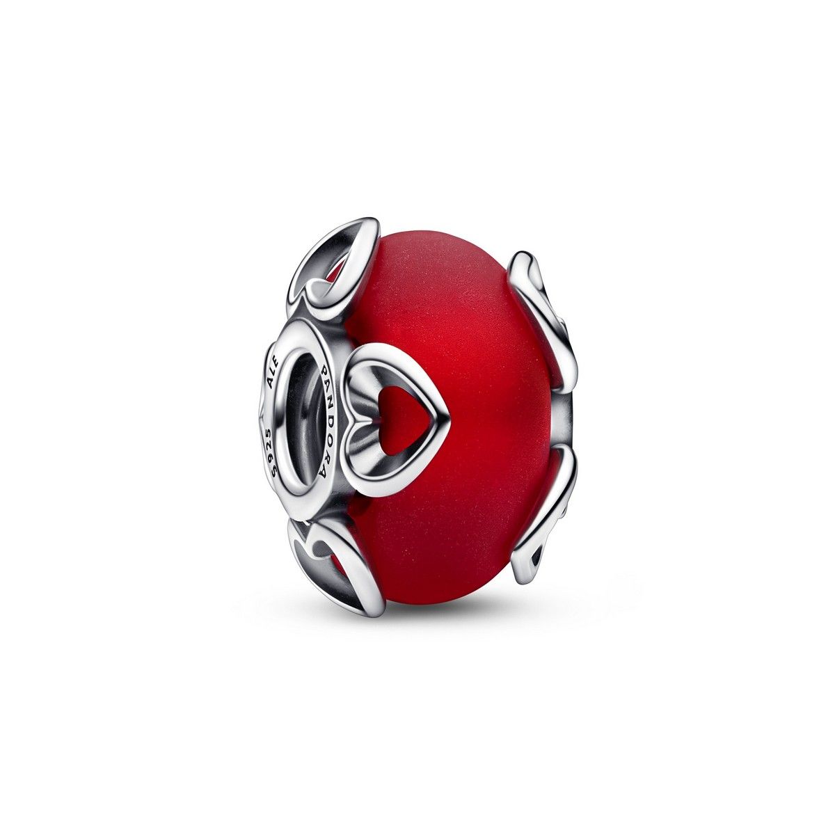 Pandora Frosted Red Murano Glass &amp; Hearts Charm 792497C01, exclusief en kwalitatief hoogwaardig. Ontdek nu!
