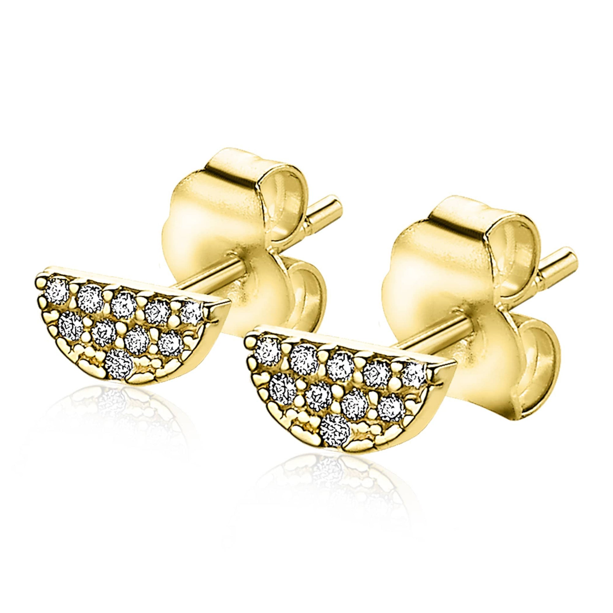 Zinzi Gold 14 karaat gouden oorknoppen halve maan wit zirconia ZGO220, exclusief en kwalitatief hoogwaardig. Ontdek nu!