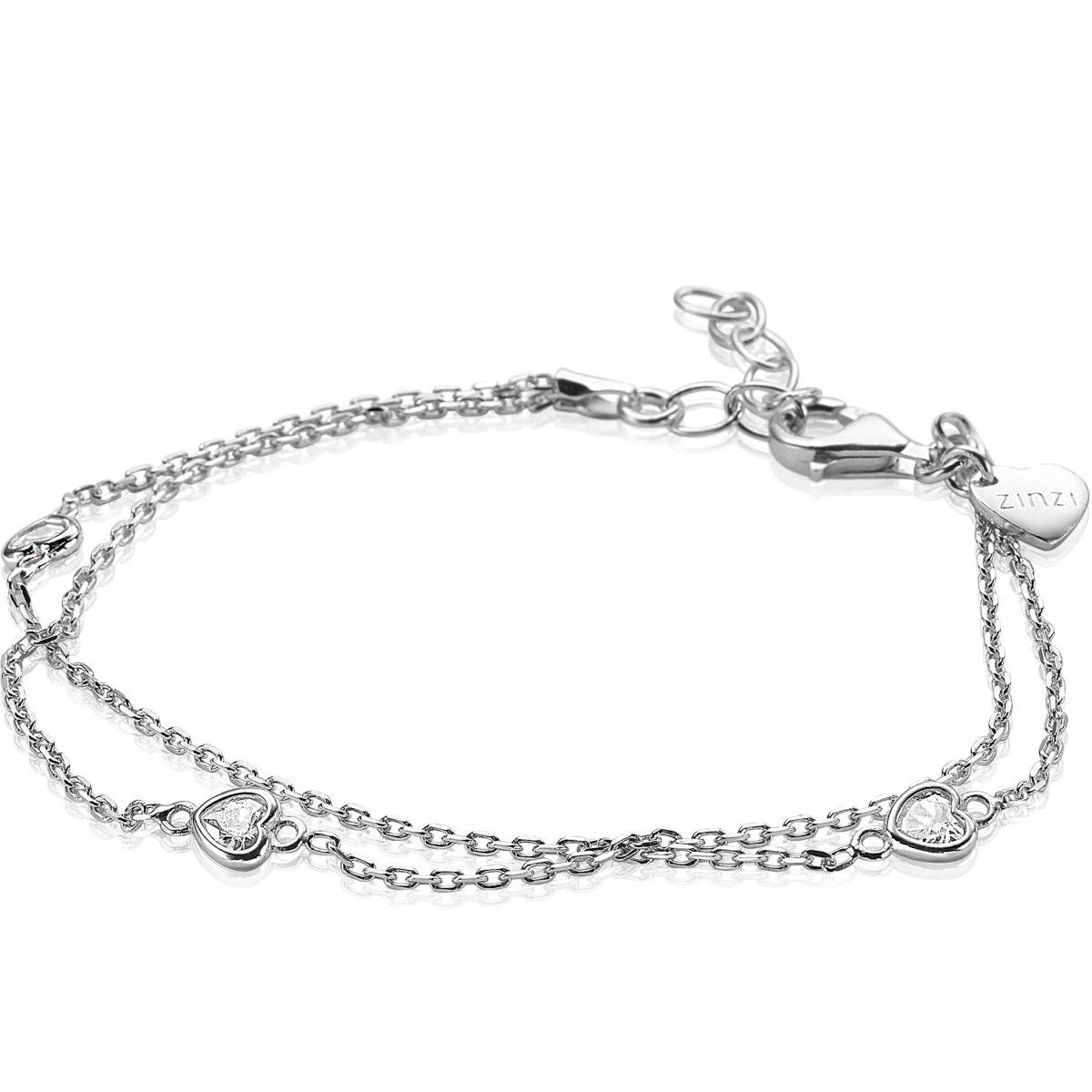Zinzi zilveren armband dubbel hartje wit ZIA1721, exclusief en kwalitatief hoogwaardig. Ontdek nu!