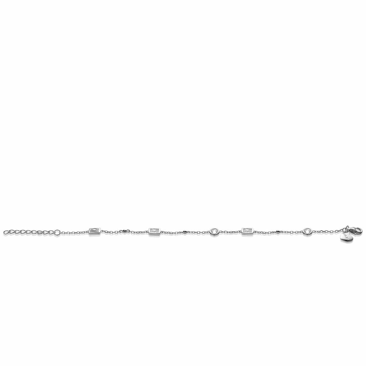 Zinzi zilveren fantasie armband met ronde en rechthoekige zettingen wit ZIA2052, exclusief en kwalitatief hoogwaardig. Ontdek nu!