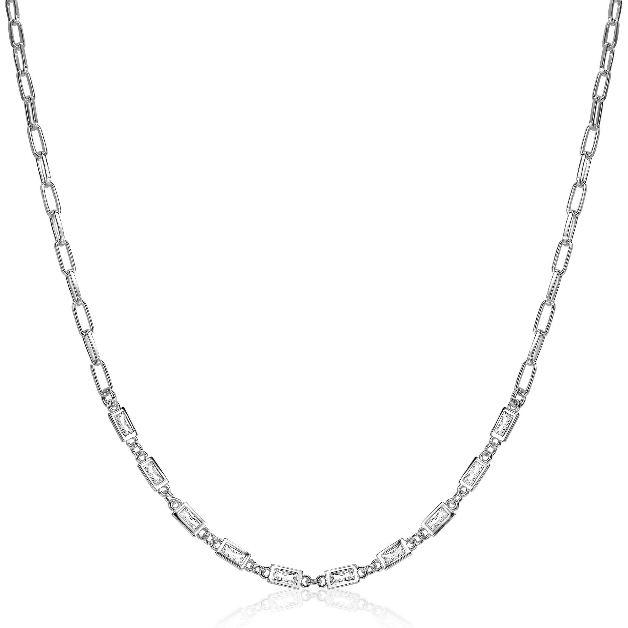 Zinzi zilveren ketting 45cm met paperclip schakels en baguette witte Zirkonia&#39;s ZIC1993, exclusief en kwalitatief hoogwaardig. Ontdek nu!