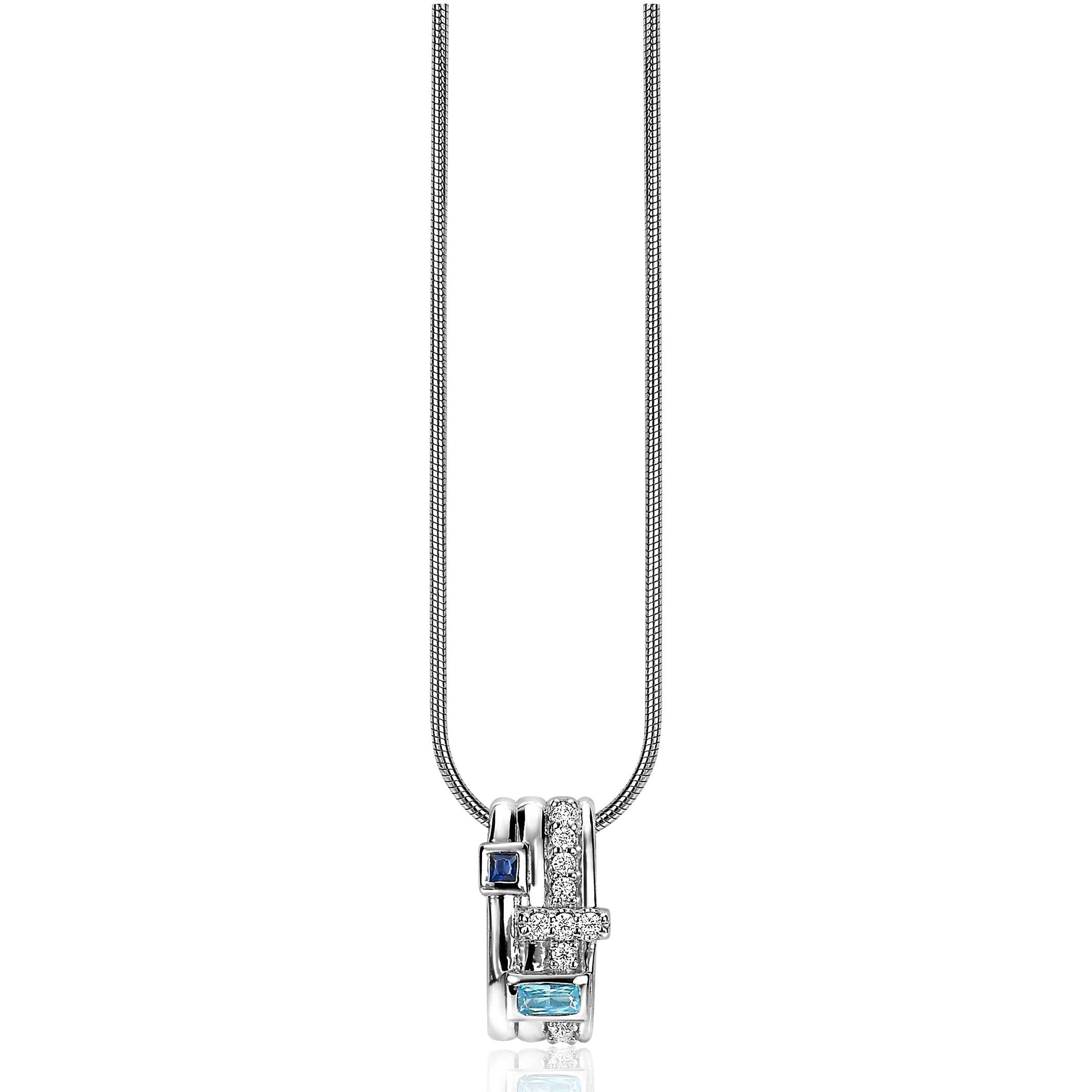 ZINZI Zilveren Hanger met Blauw, Wit Zirkonia - ZIH2012B