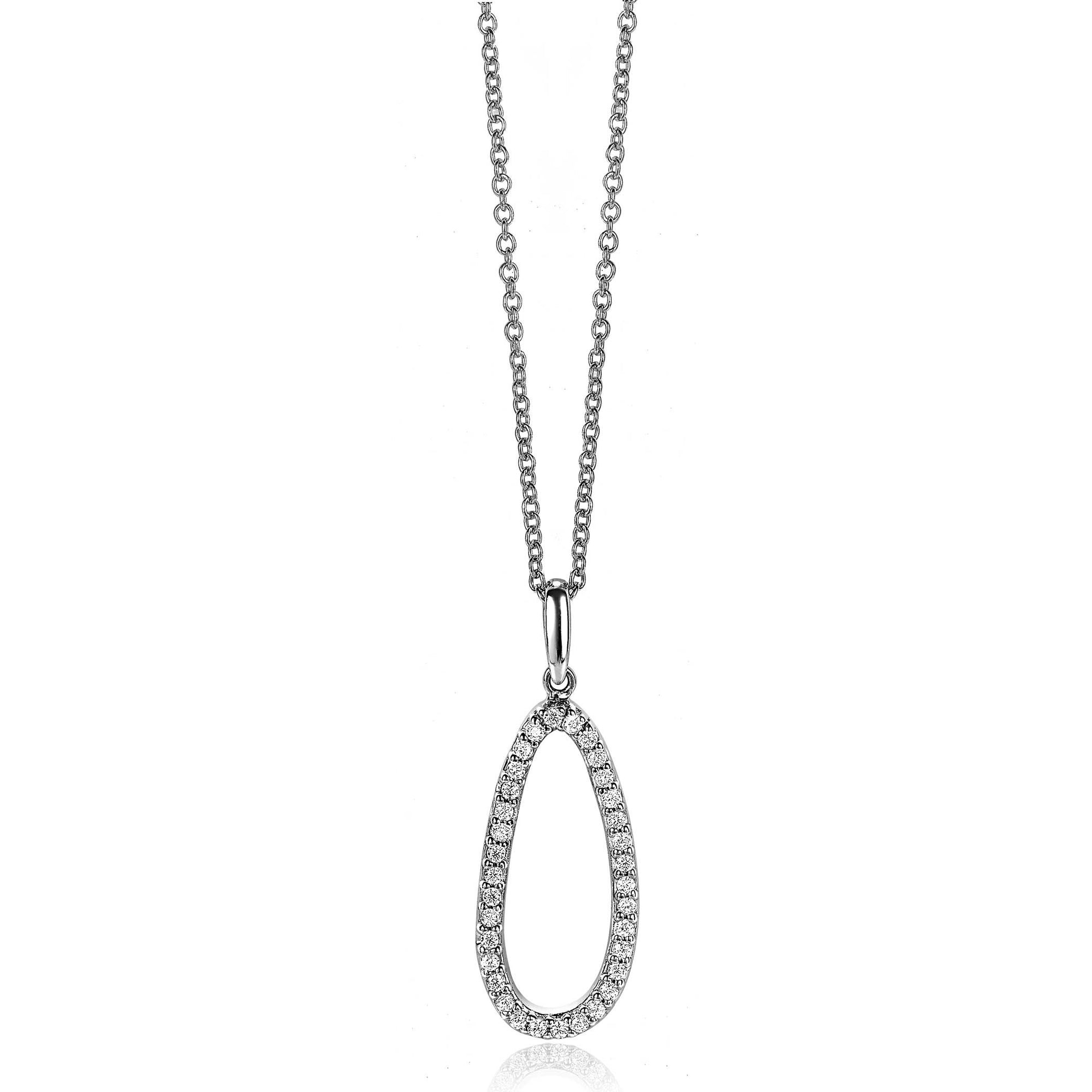 Zinzi zilveren hanger 33mm ovale vorm met witte zirkonia&#39;s ZIH2038, exclusief en kwalitatief hoogwaardig. Ontdek nu!