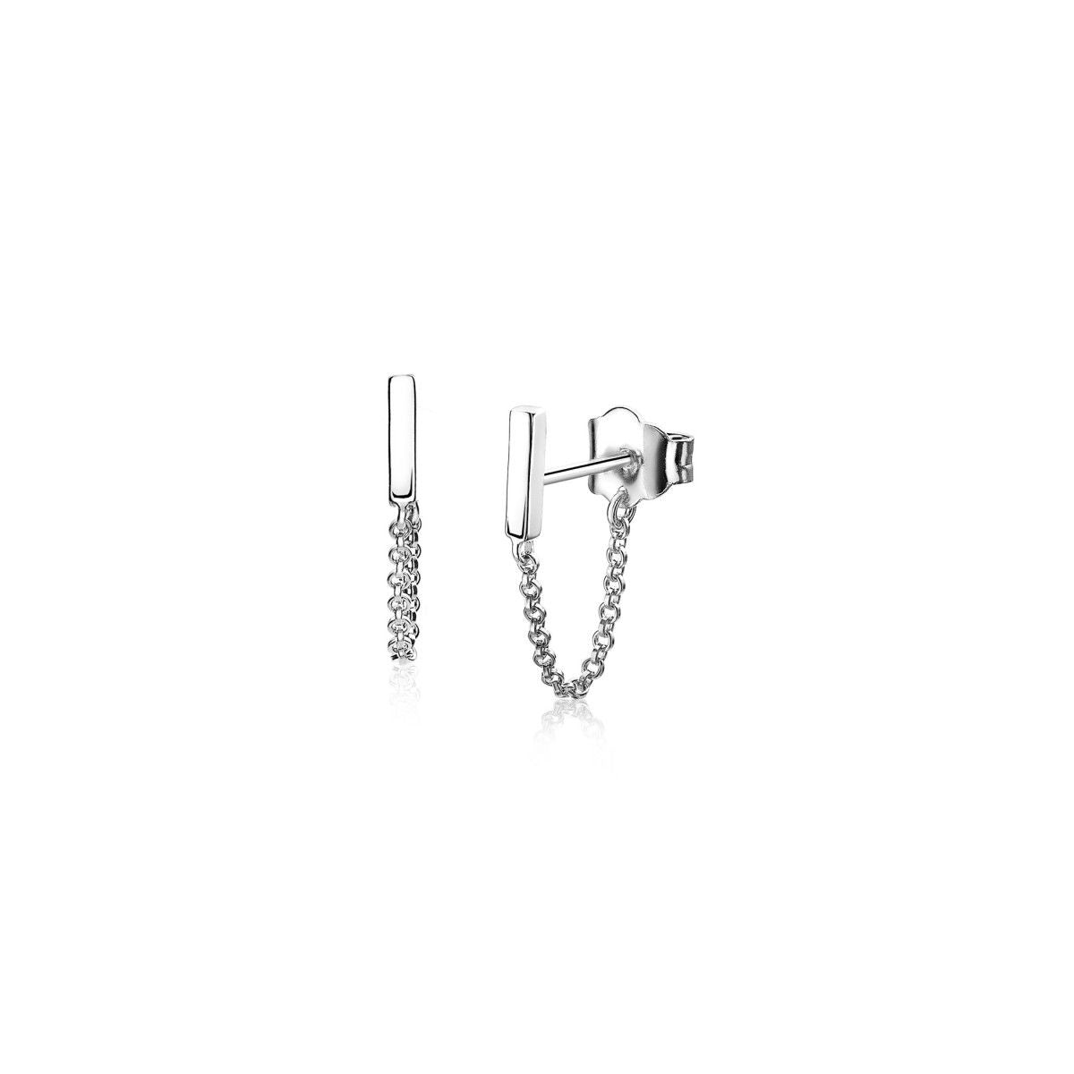 Zinzi zilveren oorknoppen met ketting staaf ZIO1688, exclusief en kwalitatief hoogwaardig. Ontdek nu!