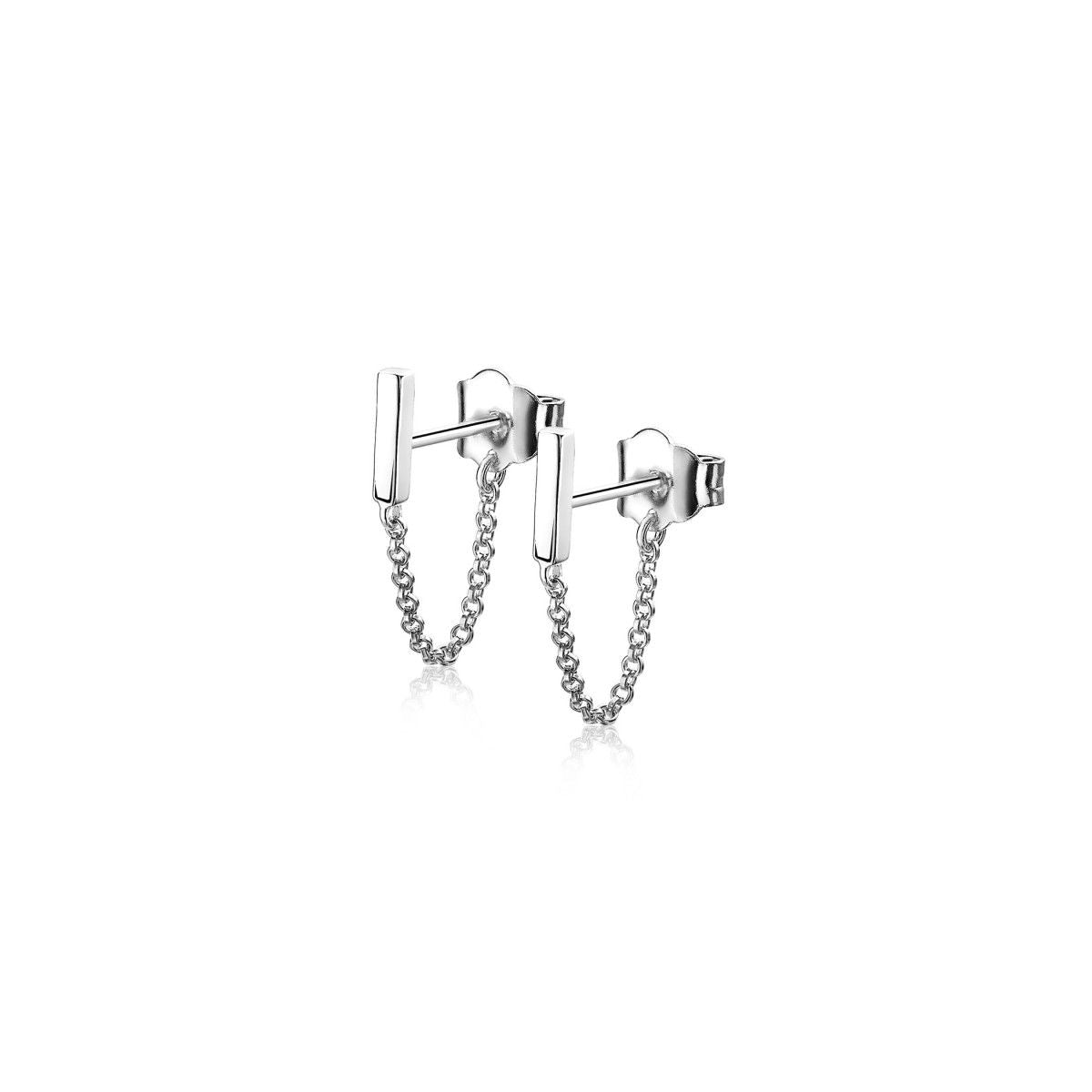 Zinzi zilveren oorknoppen met ketting staaf ZIO1688, exclusief en kwalitatief hoogwaardig. Ontdek nu!