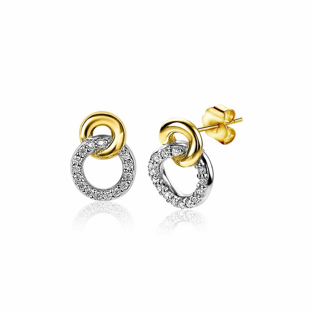 Zinzi zilveren bicolor oorknoppen 11mm verbonden rondjes glad en witte zirkonia ZIO2045Y, exclusief en kwalitatief hoogwaardig. Ontdek nu!