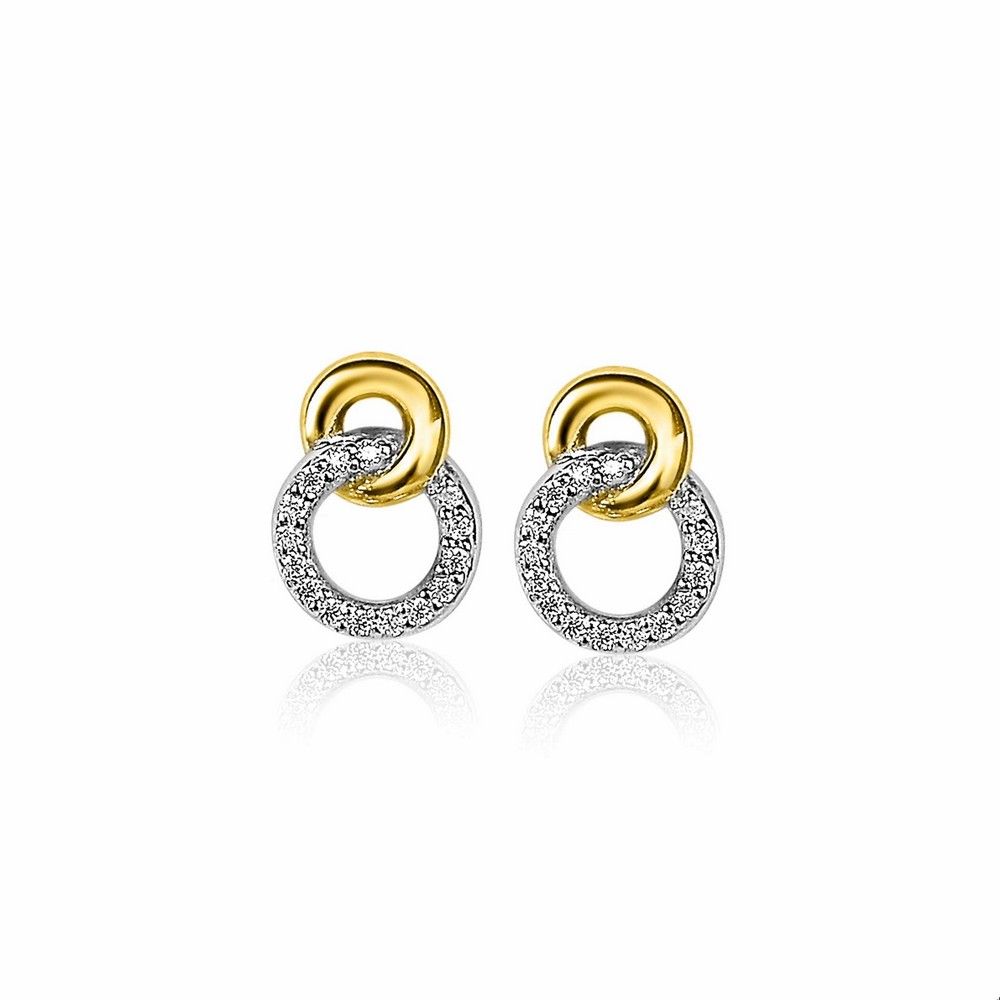 Zinzi zilveren bicolor oorknoppen 11mm verbonden rondjes glad en witte zirkonia ZIO2045Y, exclusief en kwalitatief hoogwaardig. Ontdek nu!
