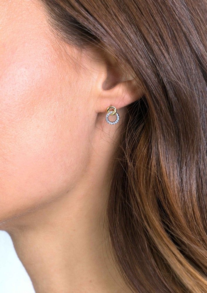 Zinzi zilveren bicolor oorknoppen 11mm verbonden rondjes glad en witte zirkonia ZIO2045Y, exclusief en kwalitatief hoogwaardig. Ontdek nu!