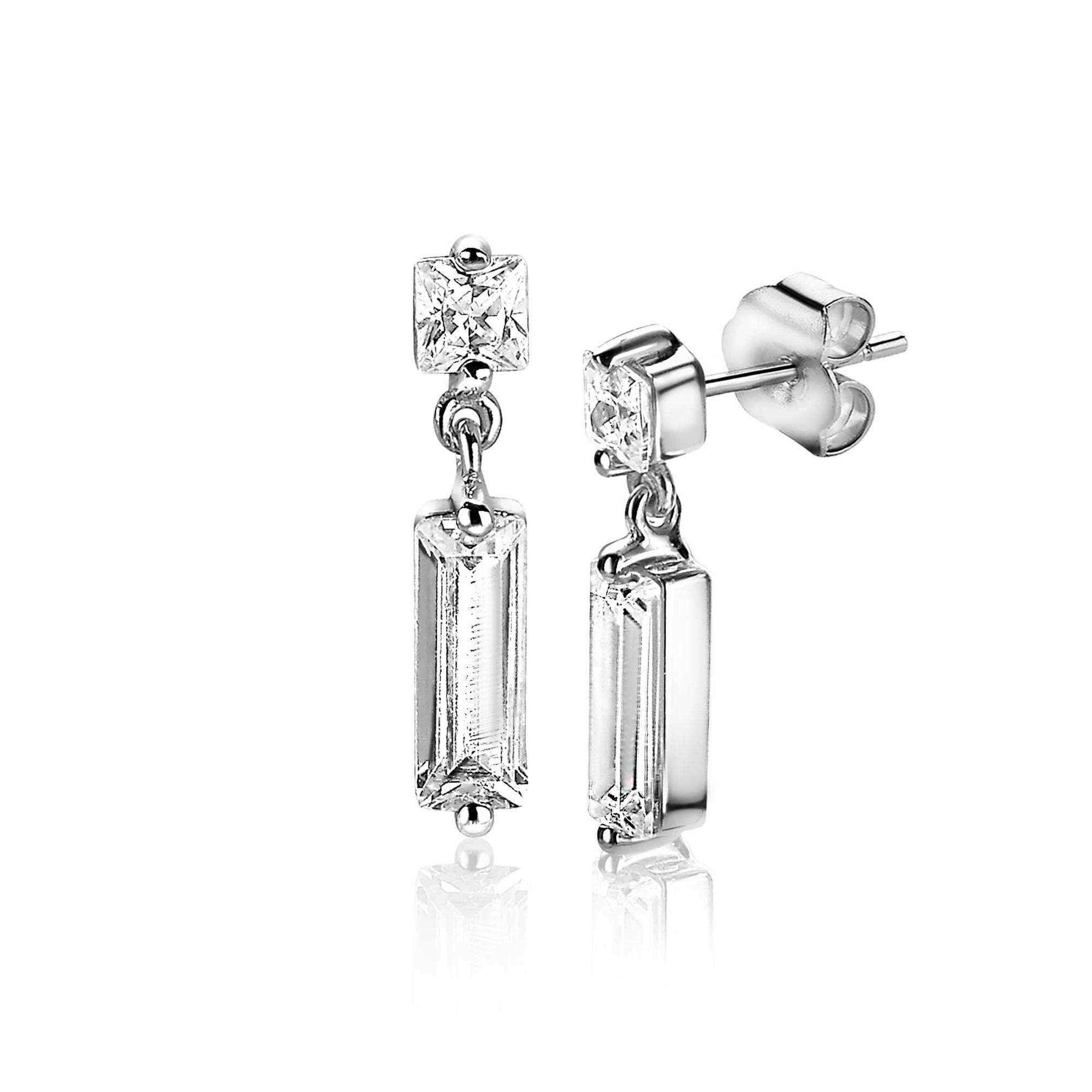 Zinzi zilveren oorsieraden 15mm baguette rechthoek vierkant wit ZIO2056, exclusief en kwalitatief hoogwaardig. Ontdek nu!
