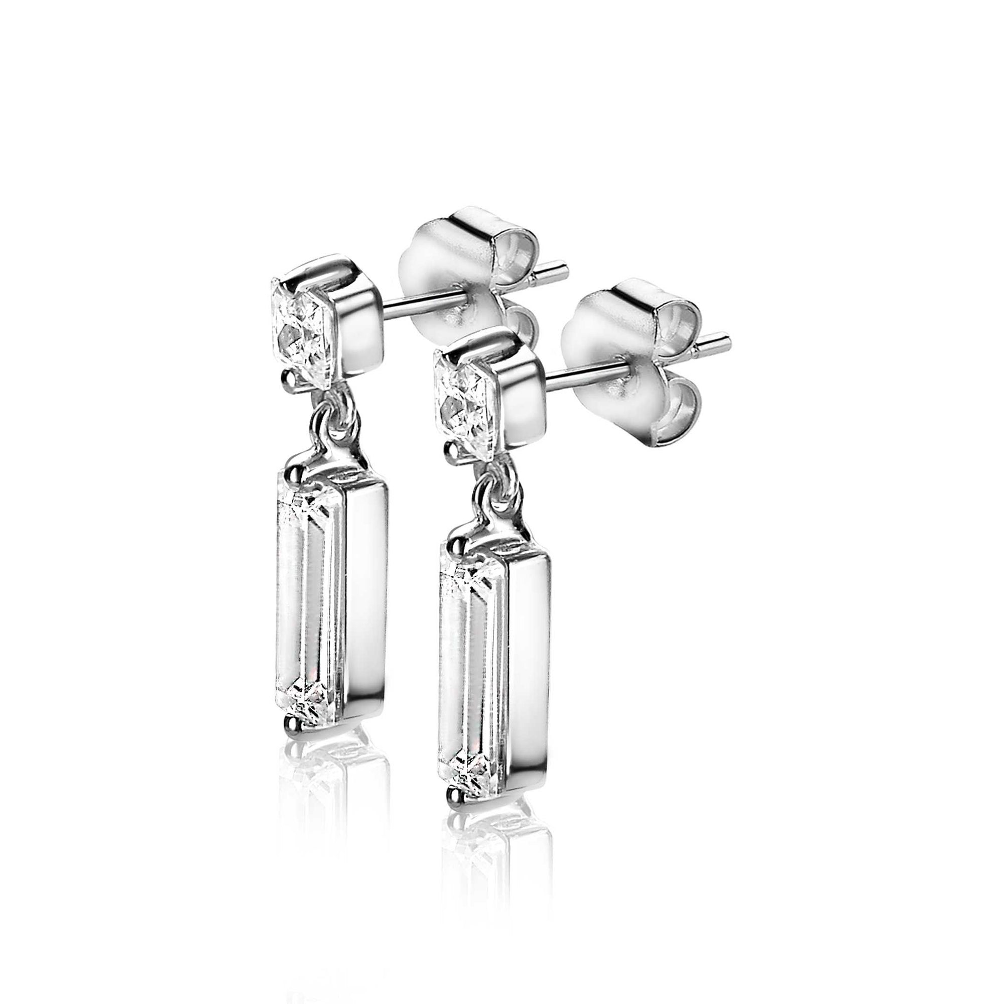 Zinzi zilveren oorsieraden 15mm baguette rechthoek vierkant wit ZIO2056, exclusief en kwalitatief hoogwaardig. Ontdek nu!