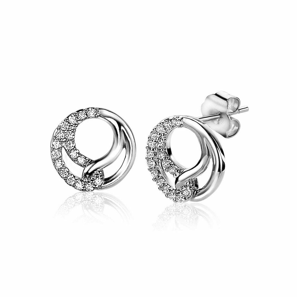 Zinzi zilveren oorknoppen in elkaar gevlochten vormen met zirkonia ZIO2119, exclusief en kwalitatief hoogwaardig. Ontdek nu!