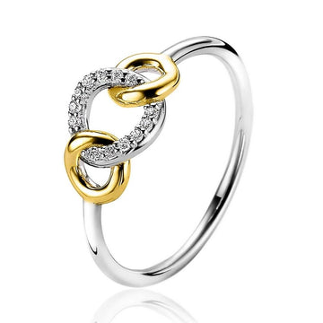 Zinzi zilveren bicolor ring 3 verbonden cirkels wit ZIR2045Y, exclusief en kwalitatief hoogwaardig. Ontdek nu!