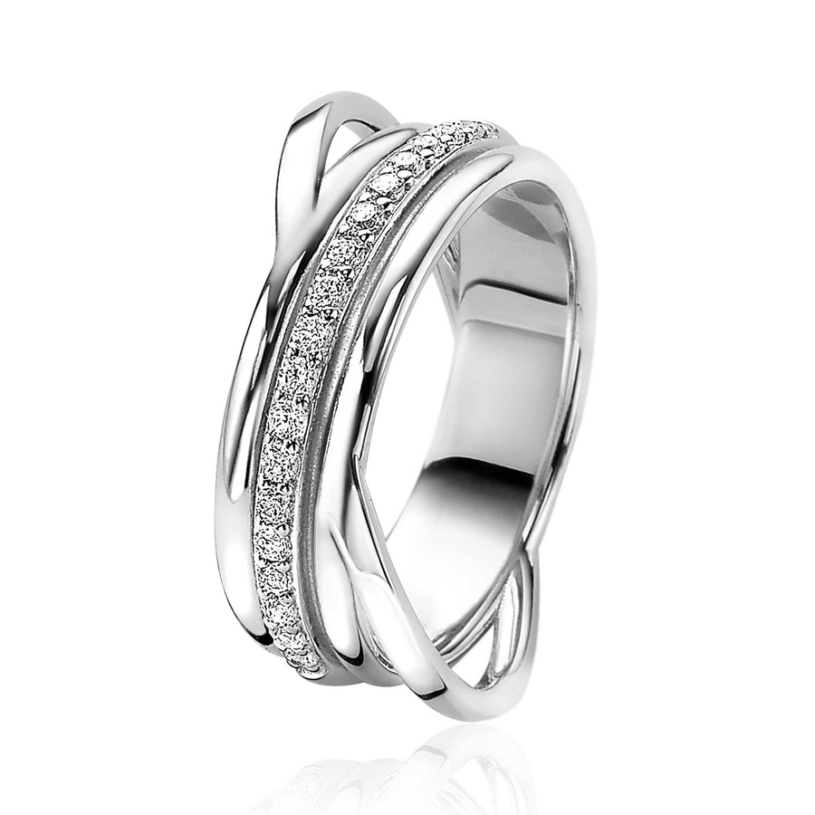 Zinzi zilveren brede ring kruislings wit ZIR2048, exclusief en kwalitatief hoogwaardig. Ontdek nu!