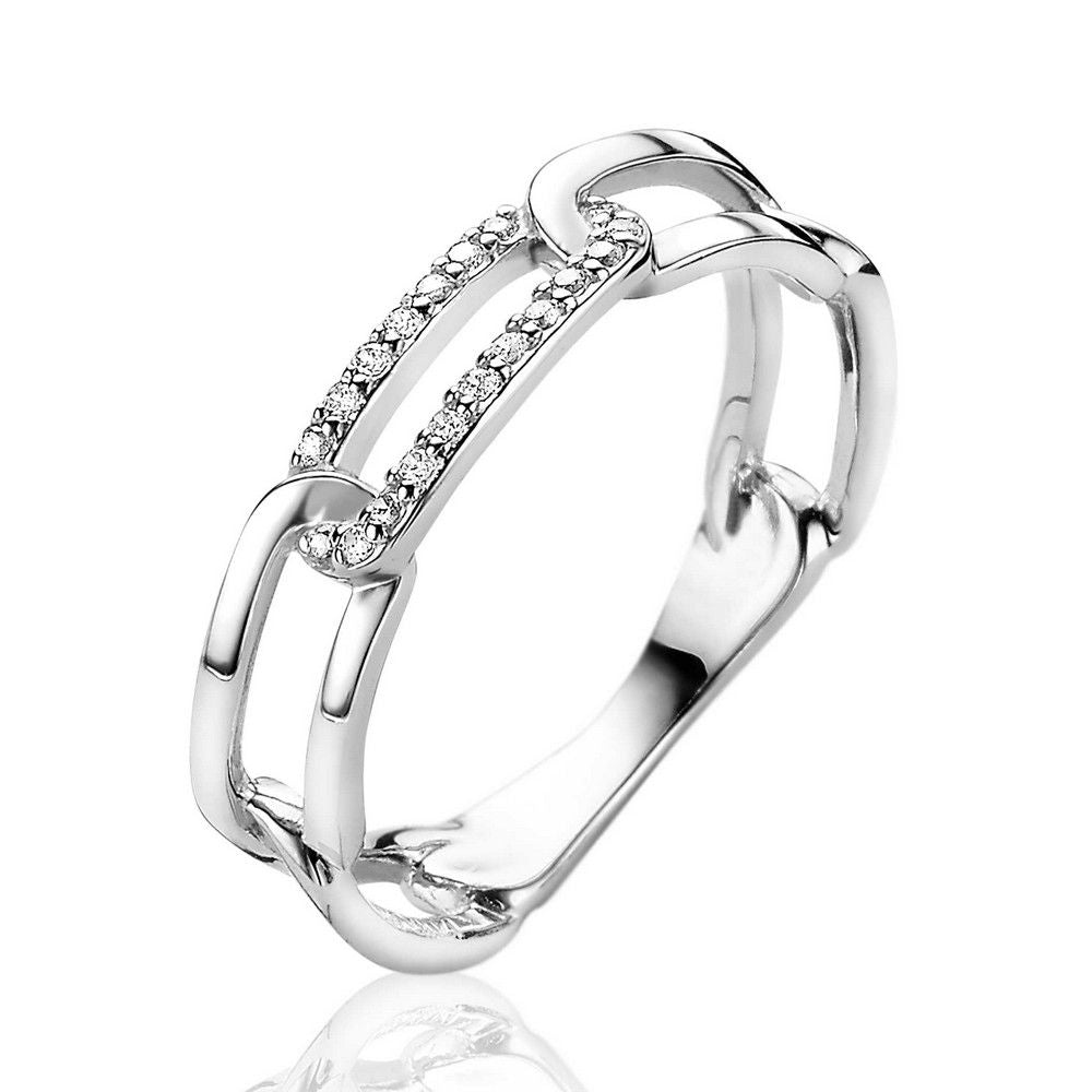 Zinzi zilveren ring met ovale schakels en witte zirkonia ZIR2116, exclusief en kwalitatief hoogwaardig. Ontdek nu!