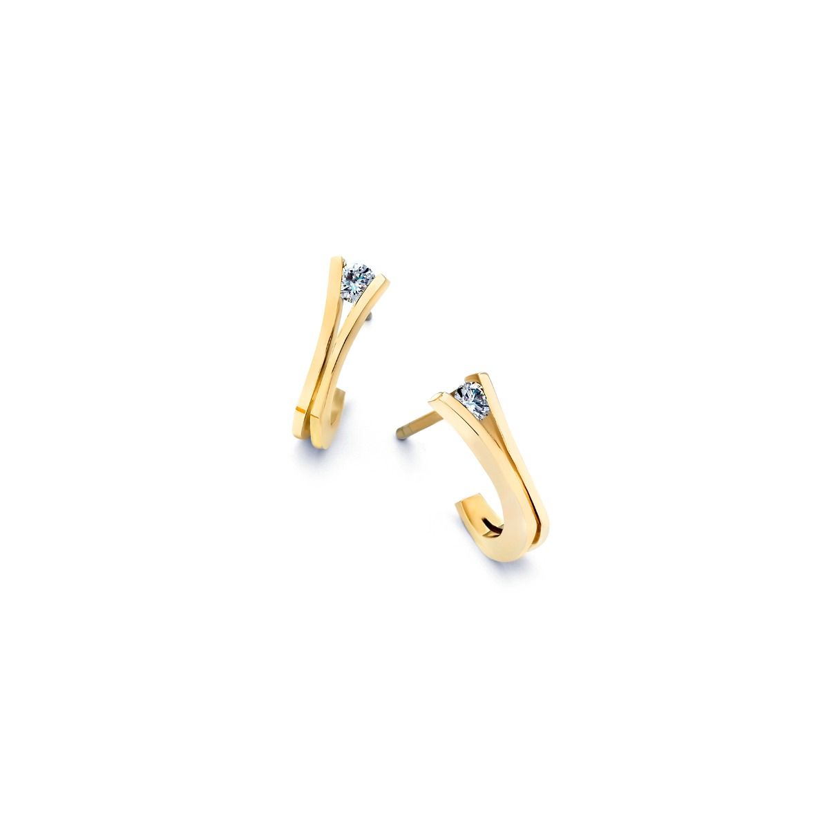 Gouden halve oorringen - bicolor met 2x 0.02 ct diamant OOR0103-004, exclusief en kwalitatief hoogwaardig. Ontdek nu!