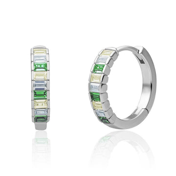 Sparkling Jewels Oorbellen |Silver Baguette Huggies Green CZ EAS23-CZ03, exclusief en kwalitatief hoogwaardig. Ontdek nu!