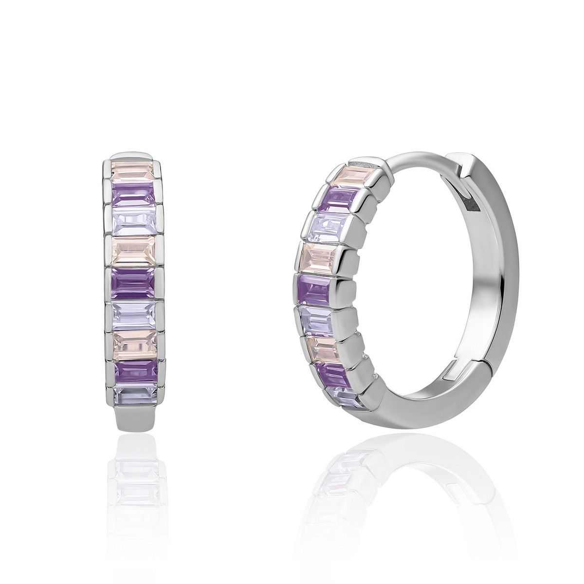 Sparkling Jewels Oorbellen |Silver Baguette Huggies Purple CZ EAS23-CZ04, exclusief en kwalitatief hoogwaardig. Ontdek nu!