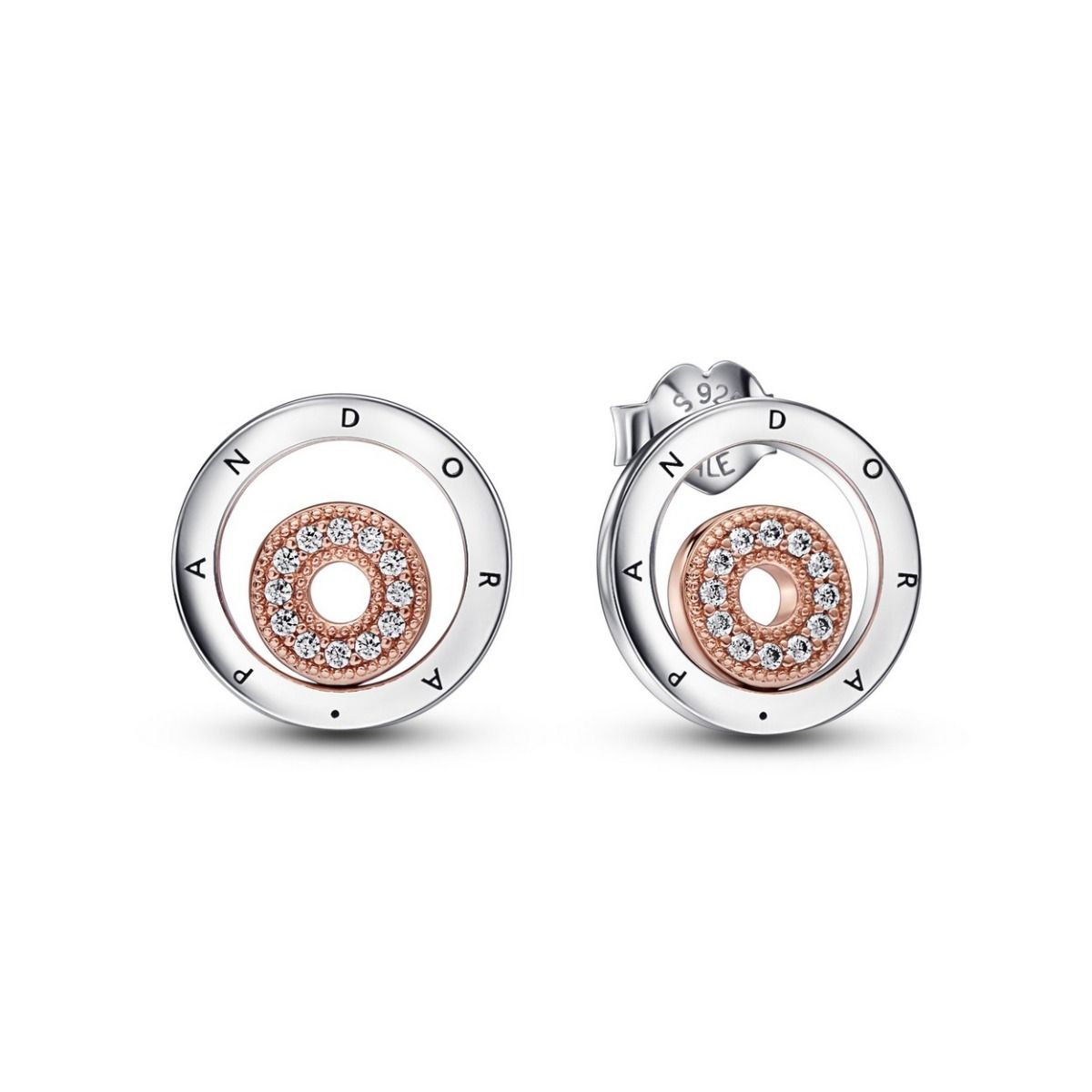 Pandora Signature Two-tone Logo Circles Oorknopjes 282314C01, exclusief en kwalitatief hoogwaardig. Ontdek nu!