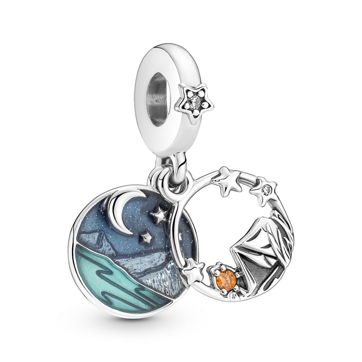 Pandora Camping Night Sky Double Dangle Charm 791686C01, exclusief en kwalitatief hoogwaardig. Ontdek nu!