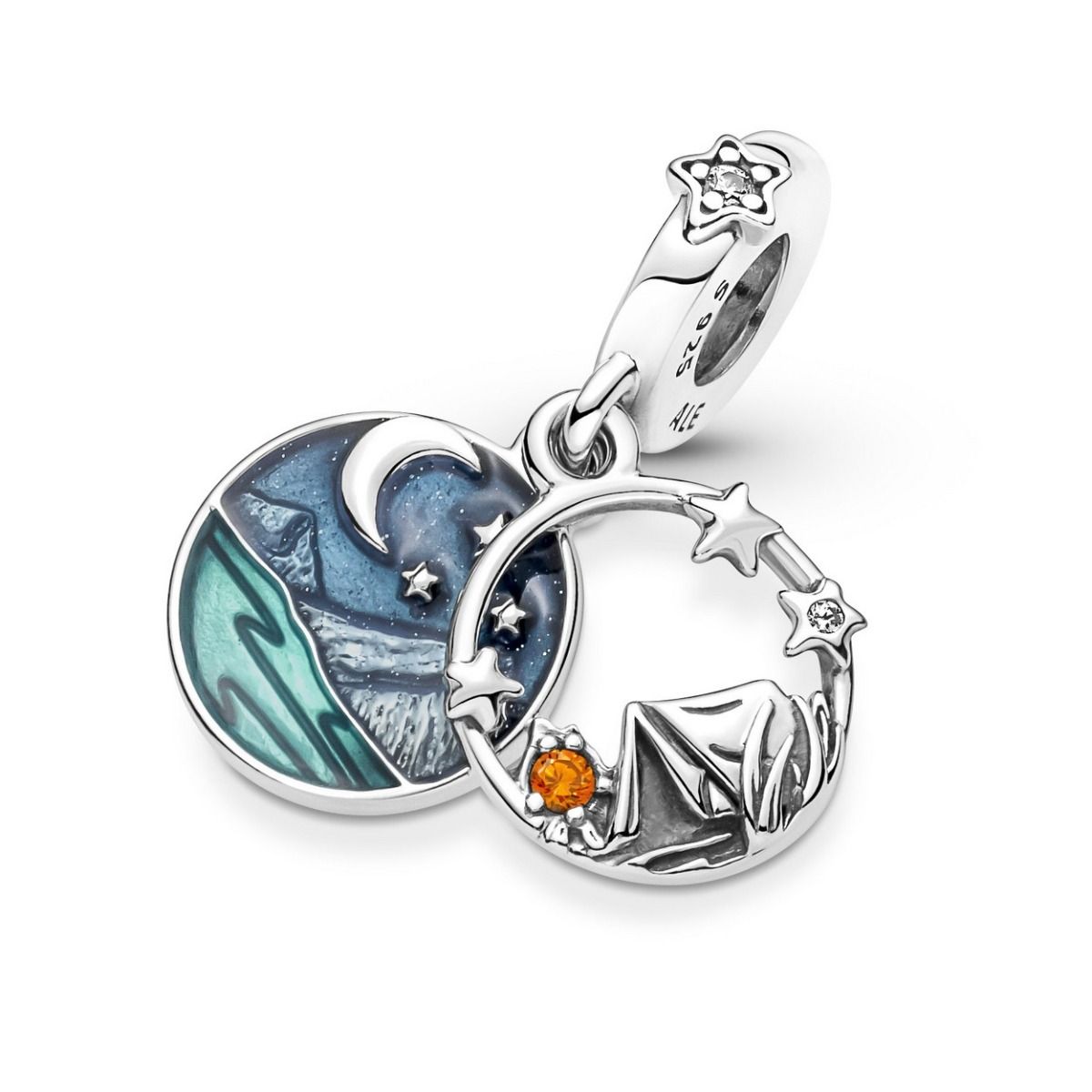 Pandora Camping Night Sky Double Dangle Charm 791686C01, exclusief en kwalitatief hoogwaardig. Ontdek nu!